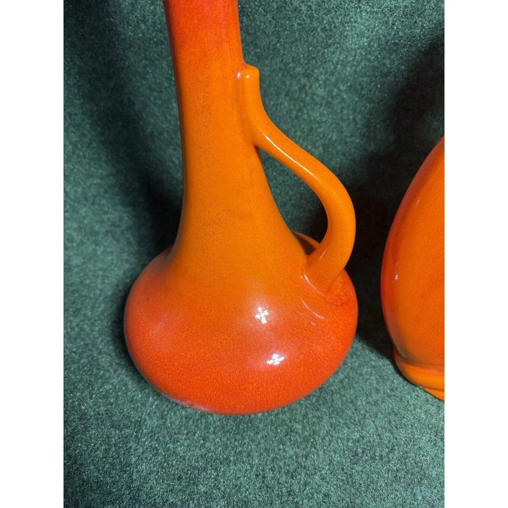 Royal‎ Haeger MCM Pottery Orange Winking Cat Statue + Vase Green Eye Figurine